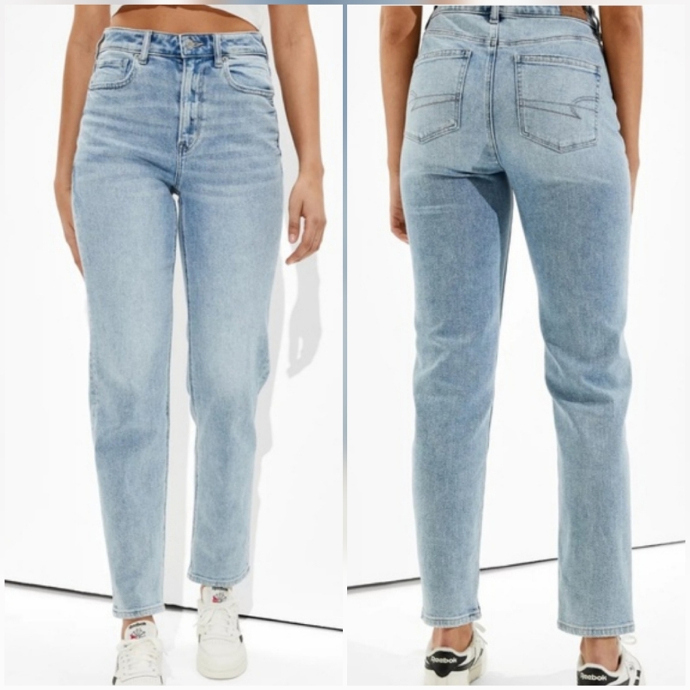 American Eagle Outfitters Light Blue High Rise Mom Straight Jeans Size 0